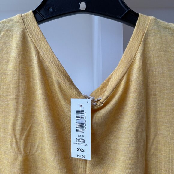 Aritzia Wilfred Yellow Anvers T shirt Split Back Cotton Tee Capsleeve Top XXS XS - Picture 11 of 13